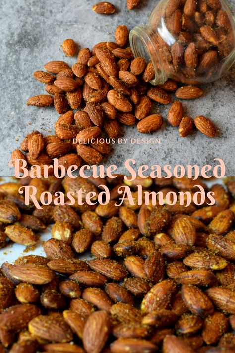 Barbecue Seasoned Roasted Almonds - Delicious by Design Roasted Almonds Recipe, Glazed Nuts, Seasoned Nuts, Barbecue Seasoning, Flavored Nuts, Bbq Roast, Bbq Pitmasters, Hp Sauce, Food Reference