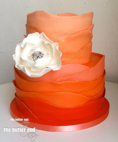 The Butter End Orange Color Cake, Hombre Cake, Ruffle Cake Tutorial, Fall Theme Cakes, Orange Birthday Cake, Coral Cake, Coral Ombre, Wedding Cake Ombre, Chocolate Cake Designs