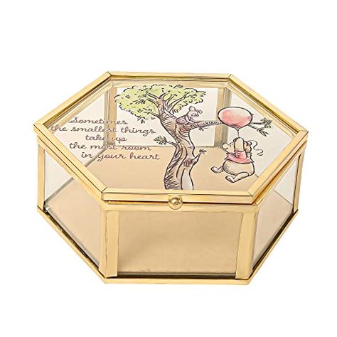 Disney Winnie the Pooh Jewelry Box - Glass Jewelry Case with Pooh and Piglet Design Jewelry Box, Officially Licensed Pooh Illustration, Disney Christmas Gifts, Cottage Build, Hexagon Jewelry, Pooh Nursery, Winnie The Pooh Nursery, Childhood Characters, Pooh And Piglet, Disney Valentines