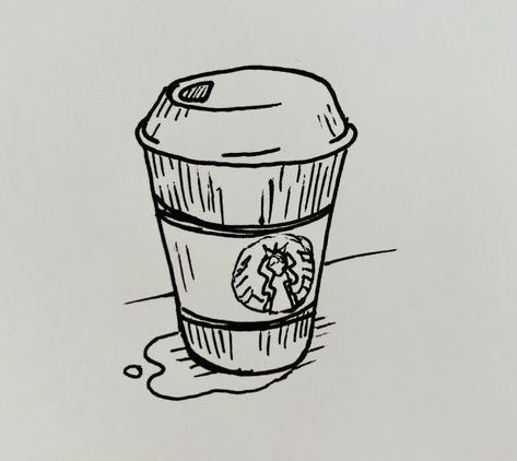 A quick Starbucks cup doodle Starbucks Sketch, Starbucks Doodle, Starbucks Cup Drawing, Starbucks Drawing, Cup Doodle, Coffee Doodle, Starbucks Logo, Coffee Aesthetic, Sketches Simple