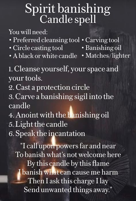 Spirit Banishing Spell, Banish Candle Spell, Hex Jar Spell, Black Candle Banishing Spell, Positivity Candle Spell, Wicca Healing Candle Spell, Banishing Spell Negative Energy Candle, Tarot Card Meanings Cheat Sheets, Spells That Actually Work