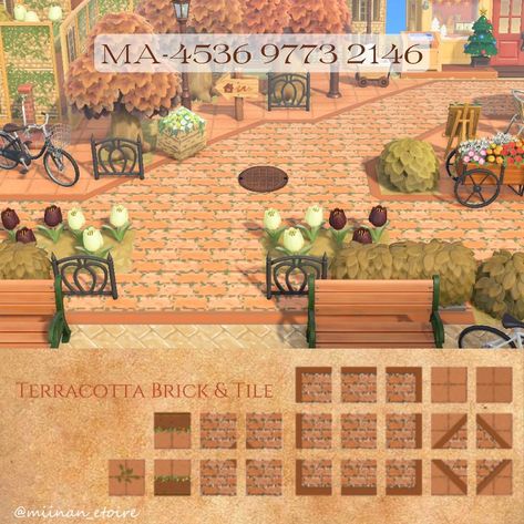 Acnh Orange Path, Acnh Terracotta Path, Acnh Stone Tile Code, Red Brick Tiles, Orange Brick, Orange Tiles, Motif Acnl, Brick Path, Path Design