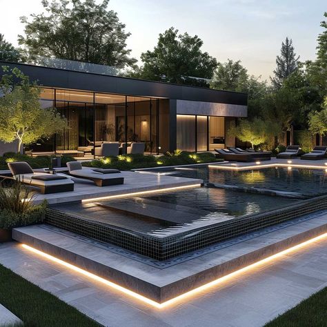 19+ Chic Pool Landscaping Designs to Elevate Your Outdoor Space • 333+ Images • [ArtFacade] Luxury House With Garden, Modern House Swimming Pool, Modern Home Pool, Modern Villa Landscape Design, Swimming Pool Designs Luxury Outdoor, Modern Pool Backyard, Villa Pool Design, Backyard Landscaping Designs With Pool, Outdoor Swimming Pool Designs