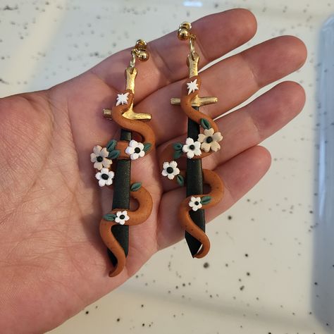 Clay Snakes, Boho Snake, Rod Of Asclepius, Witchy Earrings, Pagan Crafts, Fancy Boxes, Earrings Clay, Snake Earrings, Crafted Jewelry