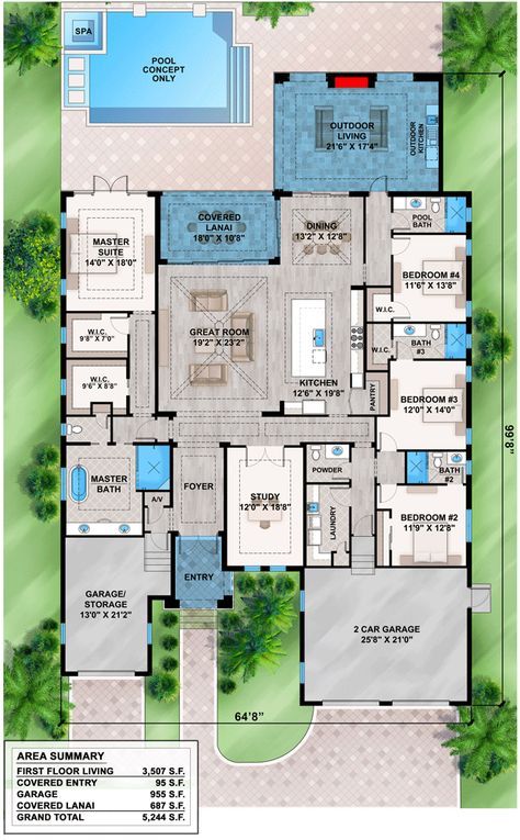 Modern coastal home plan with split-beds and outdoor living. #coastalhome #modernhome . #Contemporary_Coastal_Home #Beach_House_Flooring #Beach_House_Floor_Plans #Best_Home_Plans Home Blueprints Floor Plans, Small Coastal House, Contemporary Coastal Home, Beach House Layout, Beds Contemporary, Beach House Flooring, Best Home Plans, Shaped House, Coastal Homes Plans