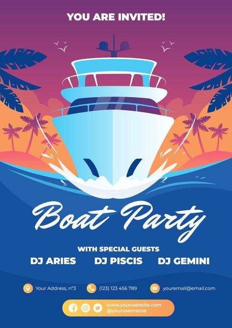 Boat Template, Mini Yacht, 18th Party, Cruise Party, Template Invitation, 55th Birthday, Yacht Party, Dj Party, Boat Party