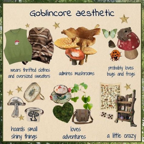 How To Be Goblincore, Goblincore Guide, Goblin Core Nails, Goblincore Names, Goblincore Moodboard, Goblincore Aesthetic Art, Goblincore Icon, Fairycore Aesthetic Clothes, Goblincore Stuff