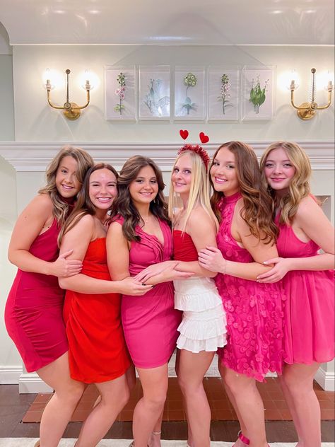 Valentine’s sorority function!!💘💘 Valentines Date Party Sorority, Valentine’s Day Party Outfit, My Tie Sorority Party, Valentine Party Outfit, Valentines Sorority, Valentine Poses, Galentines Event, Sorority Date Party, Date Party Dress