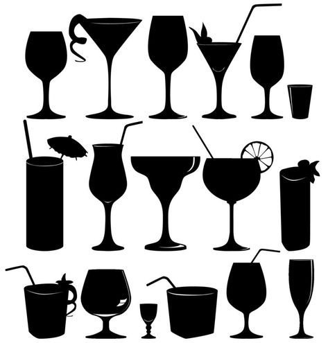 Cocktail wineglass silhouette sign. Cocktail drink glass set. Cocktail Glasses Illustration, Glass Clipart, Cocktail Illustration, Party Icon, Drink Icon, Vector Silhouette, Restaurant Branding, Banner Printing, Icon Set Vector