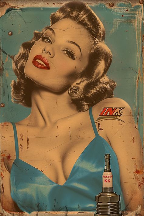 #tinsignstyle #digitalart Pin Up Tattoo, Classic Makeup, Up Tattoo, Vintage Tin, Pin Up, Tin, Tattoos, Makeup, Make Up