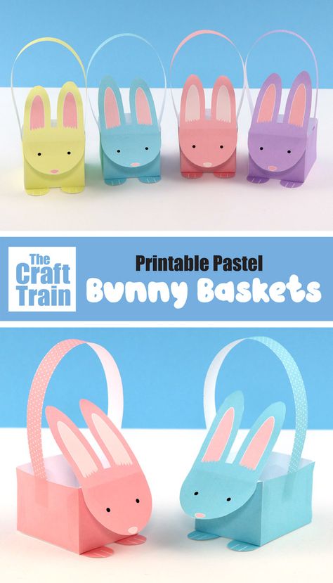 Printable Easter bunny baskets | The Craft Train Creative Easter Basket Ideas, Easter Basket Template, Basket Template, Creative Easter Baskets, Easter Paper Crafts, Bunny Craft, Paper Bunny, Easter Entertaining, Christening Ideas