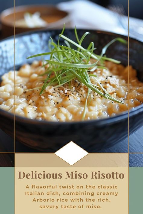 "Delicious Miso Risotto is a flavorful twist on the classic Italian dish, combining creamy Arborio rice with the rich, savory taste of miso. 🍚🌿 Perfect for food lovers, this fusion recipe brings together the best of Japanese and Italian cuisines. The miso adds a unique umami depth to the risotto, making it a comforting and satisfying meal. Ideal for dinner parties or a cozy night. 🍲✨ #MisoRisotto #FusionCuisine #GourmetRecipes #ComfortFood" Japanese Italian Fusion, Arborio Rice, Classic Italian Dishes, Fusion Food, Cafe Menu, Cozy Night, Satisfying Food, Classic Italian, Gourmet Recipes