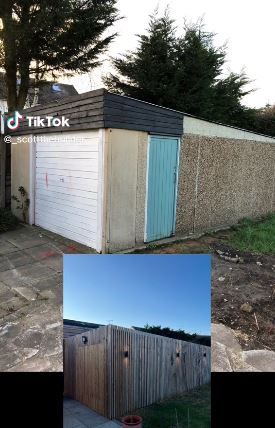 Cement Garage Walls, Concrete Block Garage Makeover, Concrete Garage Makeover, Concrete Garage Conversion, Garage Conversion Exterior Driveway, Garage Conversion Ideas Before And After, Concrete Garage, Garage Transformation, Cement Panels