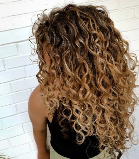 Highlight Ideas For Curly Hair, Curly Balayage Hair Naturally, Ombre Hair Curly Natural Curls, Carmel Highlights On Curly Hair Natural Curls, Curl Hair With Highlights, Reverse Balayage Curly Hair, Curl Hair Balayage, Natural Curly Balayage Hair, Curly Hair Dyed Blonde Highlights