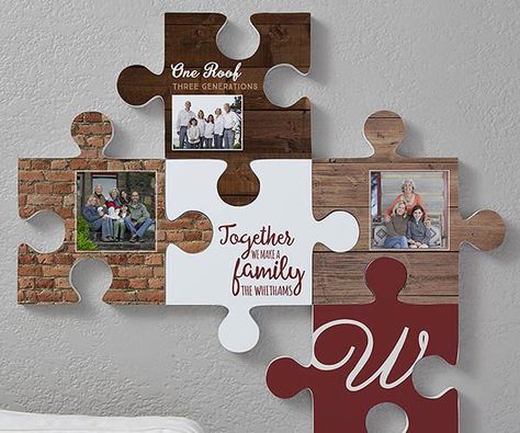 Puzzle Piece Picture Frames, Wall Puzzle, Puzzle Piece Crafts, Puzzle Decor, Rustic Wood Background, Diy Rustic Home, Family Story, Laser Cut Wood Crafts, Diy Puzzles