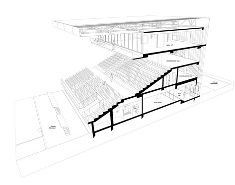 Amphitheater Architecture, Dunkirk France, Auditorium Architecture, Sectional Perspective, Sports Facility Architecture, Auditorium Design, Stadium Architecture, Sport Center, Perspective View