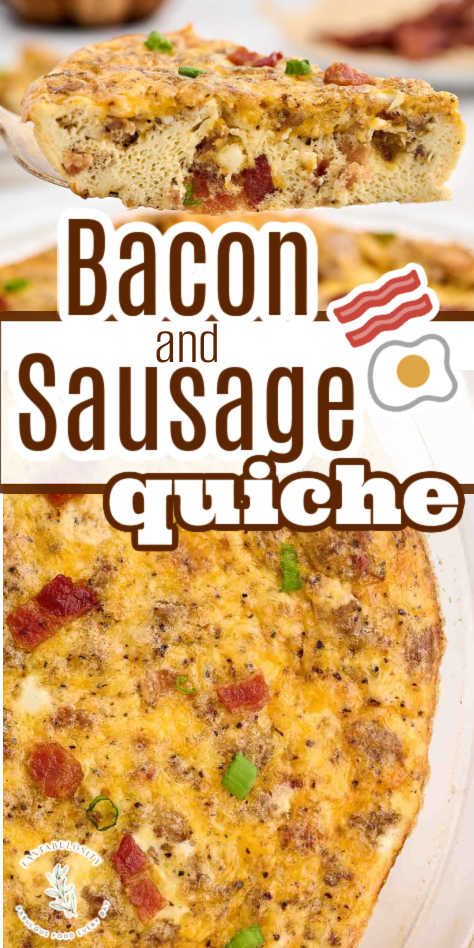 This bacon and sausage quiche is a crustless recipe, made using simple ingredients and is perfect for a breakfast or brunch, or even as an easy dinner idea. Sausage And Bacon Quiche, Bacon Sausage Quiche, Crustless Quiche With Sausage, Low Carb Sausage Quiche, Sausage Quiche With Hashbrown Crust, Breakfast Quiche Bacon, Sausage Quiche With Frozen Pie Crust, Sausage And Egg Quiche Crustless, Breakfast Quiche Sausage