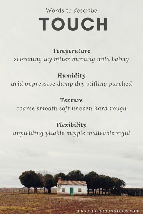 Writing Tips: How to Describe Setting using Touch – The Writing Cooperative Describing Settings Writing, Writing Setting Tips, Setting Writing Prompts, Describe Laughter Writing, How To Describe A Setting, Describing Setting In A Story, How To Describe Setting In Writing, Setting Description Writing, Editing Tips Writing