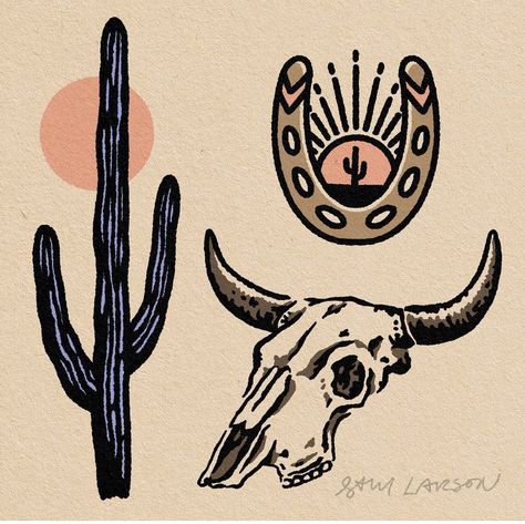 Western Tattoos American Traditional, American Traditional Wild West Tattoo, Flash Tattoo Western, Vintage Western Tattoos, Symmetry Project, Cowboy Tattoo Western, Cowboy Flash, Western Traditional Tattoo, Western Flash Tattoo