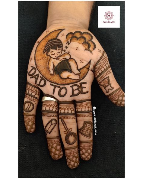 Papa To Be Mehndi, I Am Coming Papa Mehandi, Sister To Be Mehndi Design, Mehandi Designs For Mom To Be, Dadi Maa To Be Mehndi, Maternity Mehandi Designs, Beby Savar Mehndi, Baby Shower Mhendi Design Hand, Maternity Mehendi Design