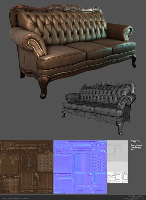 ArtStation - Club Room Sofa, Wai-Hung Wan Sofa Reference, 1920s Furniture, 3ds Max Tutorials, Game Textures, Props Concept, Samurai Artwork, Props Art, 3d Concept, Club Room