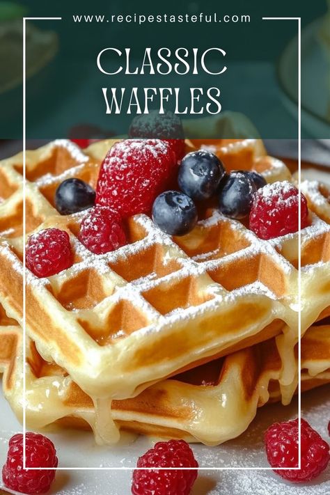 Indulge in the perfect breakfast treat with these Classic Waffles. Fluffy on the inside and crisp on the outside, they are a delicious canvas for your favorite toppings, from maple syrup to fresh fruit. Classic Waffle Recipe, Fluffy Waffles, Waffles Recipe, Waffle Recipes, Perfect Breakfast, Breakfast Treats, Family Favorites, Maple Syrup, Fresh Fruit