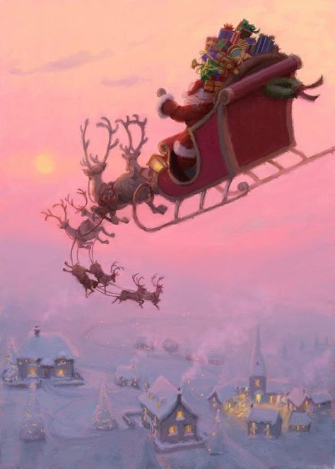 Newyear Aesthetic, Santa Flying, Flying Reindeer, Xmas Pictures, Christmas Scenery, Christmas Artwork, Christmas Past, Christmas Scenes, Noel Christmas