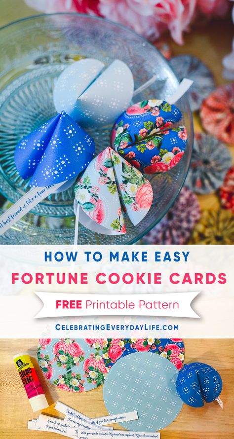 Learn How to Make Easy Fortune Cookie Cards. This is a simple craft you can do with kids, friends, or on your own. Perfect for Valentine's Day, Chinese New Year or anytime you're having a party and want to add an unexpected pop of fun! via @jencarrollva Make Kylie Jenner, Easy Fortune Cookies, Paper Figures, Cookie Craft, Chinese Crafts, Cards Craft, Art Assemblage, Animals Flowers, Free Printable Cards