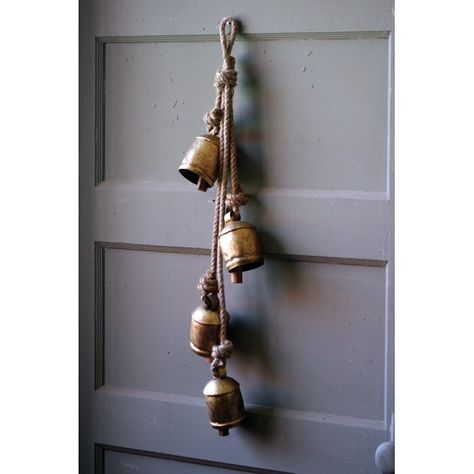 Greyleigh 4 Piece Rustic Iron Hanging Bells with Rope Wall Décor Set & Reviews | Wayfair Rope Wall, Hanging Bell, Hanging Garland, Rope Crafts, Brass Bells, Wall Decor Set, Christmas House, Mirror Art, Antique Metal