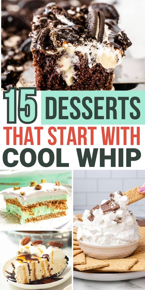 15 Irresistible Desserts That Start with Cool Whip Quick Cool Whip Desserts, Whip Topping Desserts, Recipes With Cool Whip Desserts, Cool Whip Recipes Deserts, What To Make With Cool Whip, Dessert Recipes With Cool Whip, Coolwhip Dessert Recipes Healthy, Whipped Cream Desserts Easy, Cool Whip And Pudding Desserts