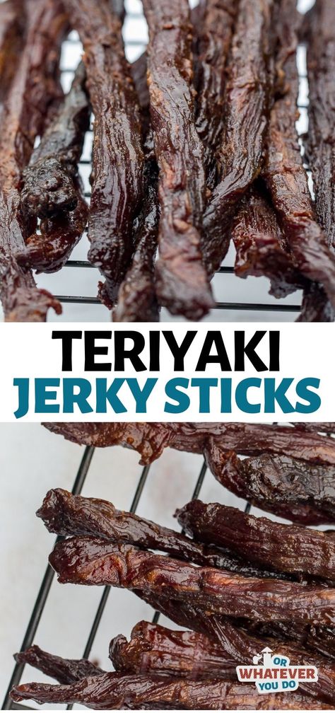 Tender flank steak is marinated in a homemade garlic teriyaki sauce before getting smoked on your pellet grill until they turn into the best Smoked Teriyaki Beef Jerky Sticks, ever. Keto Jerky Marinade, Best Jerky Marinade, Jerkey Recipes Marinade, Dehydrated Jerky, Beef Jerky Marinade Recipe, Jerky Marinades, Dehydrated Beef Jerky, Jerky Marinade Recipes, Beef Jerky Recipe Dehydrator