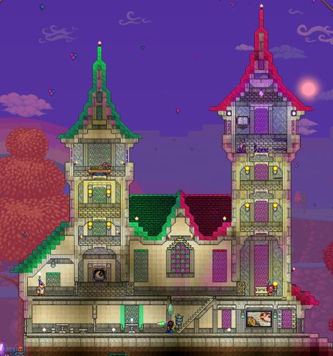 Terraria Aesthetic House, Terraria Princess House, Terraria Hollow House, Terraria Hallow House Ideas, Terraria Hallow House, Castle Terraria, Terraria Aesthetic, Terraria Castle, Terraria Houses