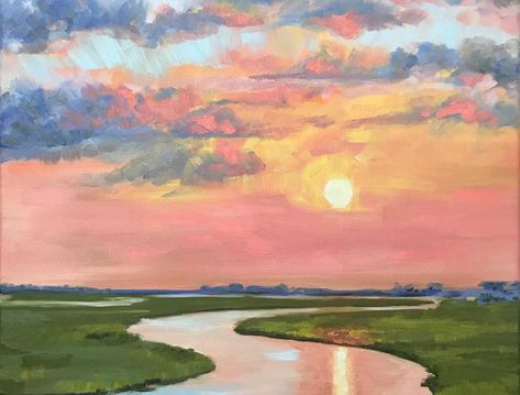 Open Impressionism, Marsh Landscape, Abstract Ocean Painting, Abstract Horse Painting, Landscape Sunset, Folly Beach, Giclee Painting, Large Canvas Wall Art, Old Florida