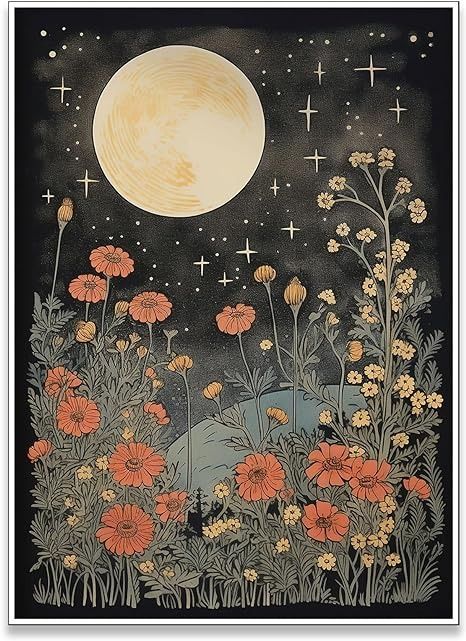 Amazon.com: Celestial Star Canvas Wall Art，Vintage Poster，Dark Aesthetic Moon Stars and Flowers Decor, Prints Goth Room Picture Witchy Gothic Wall Decor for Living Room Bedroom 12 x 16 in Unframed: Posters & Prints Dark Celestial Aesthetic, Stars And Flowers, Goth Room, Gothic Wall Decor, Aesthetic Moon, Eagle Wallpaper, Bug Art, Summer Painting, Flowers Decor