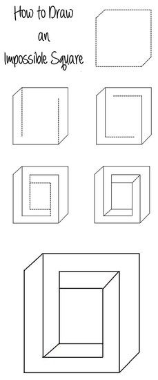 Impossible Square, Rectangle Template, Square Illusion, Illusion Kunst, Illusion Drawings, 3d Drawings, Illusion Art, Drawing Lessons, Things To Draw