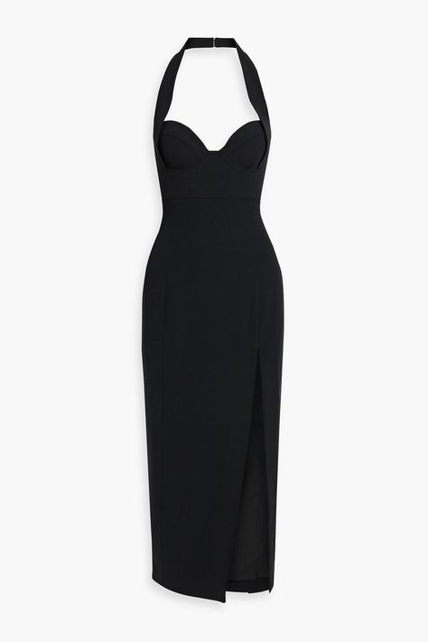 Nabin woven halterneck midi dress | The Outnet (US and CA) Black Halter Midi Dress, Long Skirt Looks, Loungewear Luxury, Black Halter Dress, Dress For Woman, Wardrobe Outfits, Maxi Dress Wedding, Black Halter, Halterneck Dress