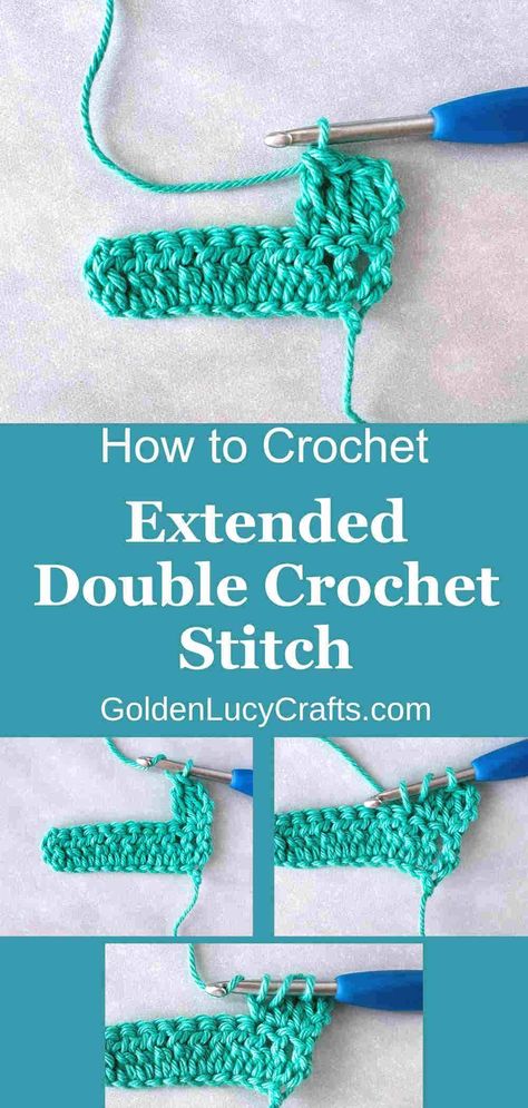 How to crochet an extended double crochet stitch - step-by-step instructions and video tutorial Extended Double Crochet, Crochet Supplies, Crochet Stitches Video, Learn How To Crochet, Crochet Stitches For Beginners, Crochet Videos Tutorials, Double Crochet Stitch, Crochet Stitches Tutorial, Crochet Stitch