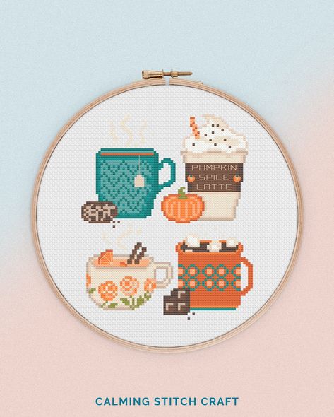 Hello September 🧡 Stitching up cozy vibes, one sip at a time. Even though the weather here (🇳🇱) is way to hot for a snuggly blanket and a big cup of tea, I’m in the mood for cozy crafts 🎃 You can find this cross stitch pattern on my Etsy! #xstitchersofinstagram #cozycrafts #crossstitchpattern #etsysellersofinstagram #pumpkinspiceeverything Tea Cup Cross Stitch, Monthly Cross Stitch Patterns, Hello September, Autumn Crafts, Craft Table, Cross Stitch Designs, Cross Stitch Embroidery, Embroidery Stitches, Cross Stitch Patterns