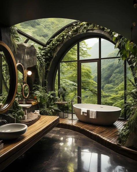 Rainforest Cottage, Rainforest Bathroom, Rainforest House, Rainforest Room, Rainforest Home, Rainforest Garden, Aesthetic Interior Design, Jungle House, Eco Architecture