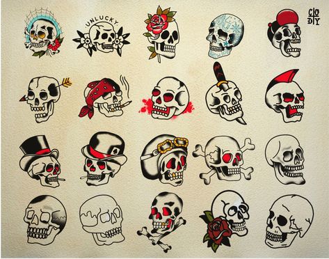 Traditional Skull Tattoo, Traditional Tattoo Meanings, Traditonal Tattoo, Traditional Skull, Tato Flash, Tato Tradisional, Traditional Tattoo Flash Art, Black Skull Tattoo, Sailor Tattoos