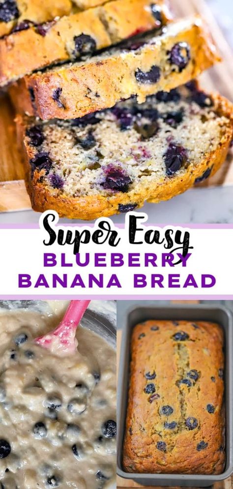 Discover the perfect balance between sweetness and texture in every slice of this Easy Blueberry Banana Bread. This mouthwatering recipe is a delightful marriage of ripe bananas, fresh blueberries, and tender bread. It's not just a breakfast delight, but a scrumptious dessert that will take your taste buds on a journey they won't forget. Get ready to be the baker of the year in your household as you whip up this delectable bread that's perfect for any occasion. Bababa Bread Recipes, Recipe With Two Ripe Bananas, What To Bake With 2 Ripe Bananas, Banana Bread With Blueberries Recipe, Blueberry Banana Loaf, Recipes For Over Ripe Bananas Baking, Stuff To Make With Ripe Bananas, Easy Blueberry Bread Recipe, Easy Blueberry Banana Muffins