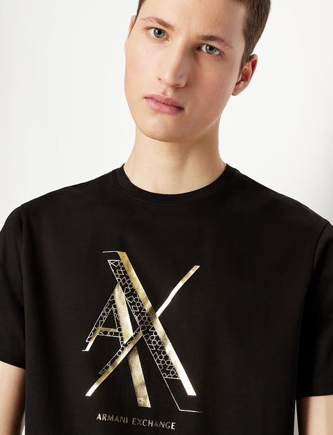 Armani Exchange MERCERIZED COTTON REGULAR FIT T SHIRT, Graphic T Shirt for Men | A|X Online Store Ax Logo, Armani Tshirt, Armani Exchange Men, Gold Logo, Armani Exchange, T Shirt For Men, T Shirt Top, Fashion Lifestyle, Printed Shorts