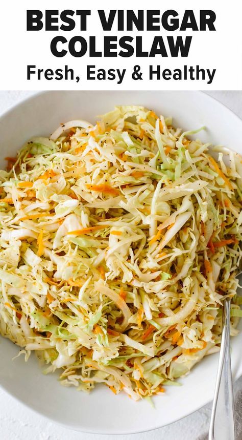 Vinegar Based Coleslaw Recipe, No Mayo Coleslaw, Classic Coleslaw Recipe, Healthy Coleslaw Recipes, Vinegar Coleslaw, Healthy Coleslaw, Coleslaw Recipe Easy, Coleslaw Dressing, Homemade Coleslaw