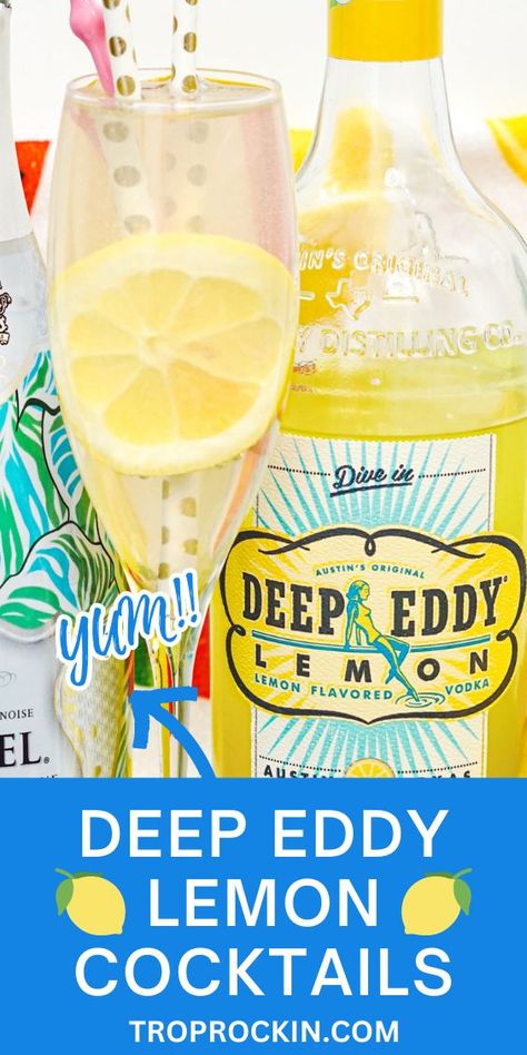 Love Deep Eddy Lemonade Vodka recipes? Mix with lemonade and champagne for a lemony refreshing drink! Deep Eddy Lemon Vodka recipes are perfect for summer and this one won't dissapoint! Cheers! Deep Eddy Lemon Vodka Recipes, Lemon Vodka Recipes, Deep Eddy Vodka Recipes, Vodka Lemonade Drinks, Lemon Vodka Drinks, Flavored Vodka Drinks, Vodka Mixed Drinks, Deep Eddy Vodka, Vodka Recipes Drinks