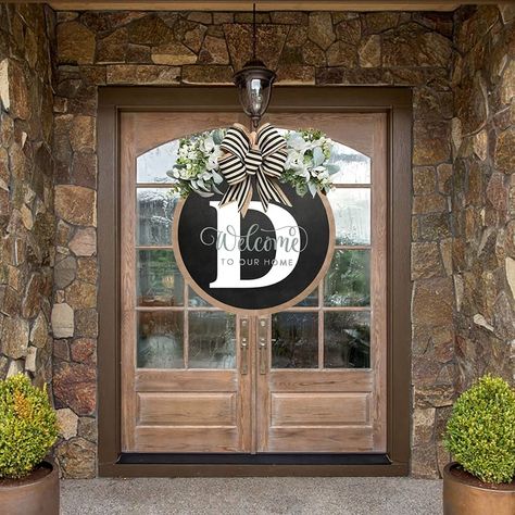 Amazon.com: Last Name Wreaths for Front Door 2024 Year Round Front Door Wreath Front Porch Decoration 26 Letter Welcome Sign with Eucalyptus Garland and Bow Spring Wreaths for Front Door Outside Hanger (L) : Home & Kitchen Welcome Front Door Decor, Hand Painted Door Signs, Welcome Signs For Front Door, Round Porch, Farmhouse Front Porch Decorating, Window Farmhouse, Large Door Wreaths, Door Bows, Round Front Door