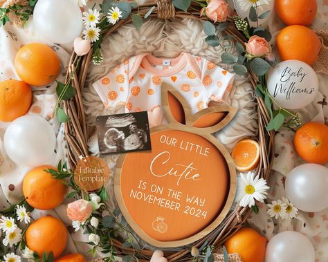 Summer Oranges Pregnancy Announcement, Little Cutie Baby Announcement, Digital Boho Gender Neutral Baby Reveal, EDITABLE Template Download August Baby Announcement, Summer Gender Reveal Ideas, Summer Baby Announcement, Summer Pregnancy Announcement, Hippie Baby Shower, Family Baby Announcement, Baby Announcement Digital, Announcement Pictures, Gender Reveal Baby Shower Themes