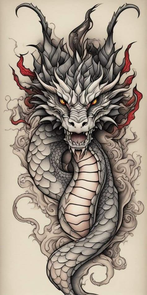 Mythical Tattoo Ideas, Japanese Dragon Head Tattoo, Dragon Tattoo Color, Colorful Dragon Tattoo, Tony Tattoos, Dragon Eye Tattoo, Mythical Creatures Tattoo, Japanese Dragon Tattoo Designs, Realistic Dragon Drawing