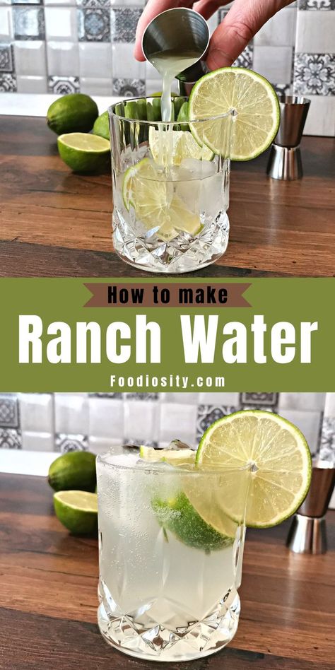 Ranch Water Recipe Topo Chico, Homemade Ranch Water, Drinks With Tonic Water Alcoholic, Ranch Water Cocktail Recipe, Topo Chico Drinks Recipes, Flavored Ranch Water, Ranch Water Mocktail, Topo Chico Ranch Water, Tonic Water Drinks