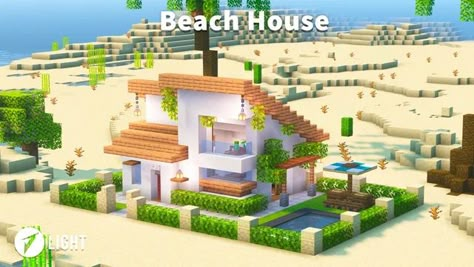 Coastal House Minecraft, Minecraft Beach House Ideas, Minecraft Beach, Minecraft Beach House, Beach House Lighting, Minecraft House Tutorials, Minecraft Funny, Sea House, Minecraft Blueprints