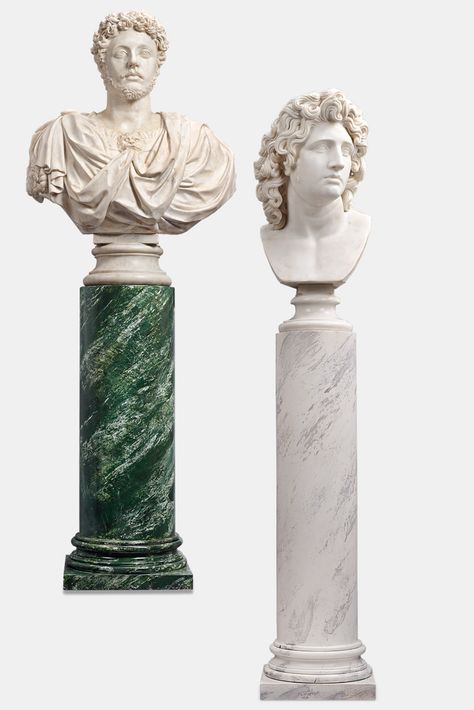 Marble Bust of Marcus Aurelius and Marble Bust of Alexander the Great ~ Antique Sculptures, Marble Busts, Italian Sculptures ~ available for purchase at M.S. Rau Marble Bust Aesthetic, Legacy Aesthetic, Italian Sculpture, Marble Bust, Classic Sculpture, Environment Props, Paris Hotel, Antique Sculpture, Statues For Sale